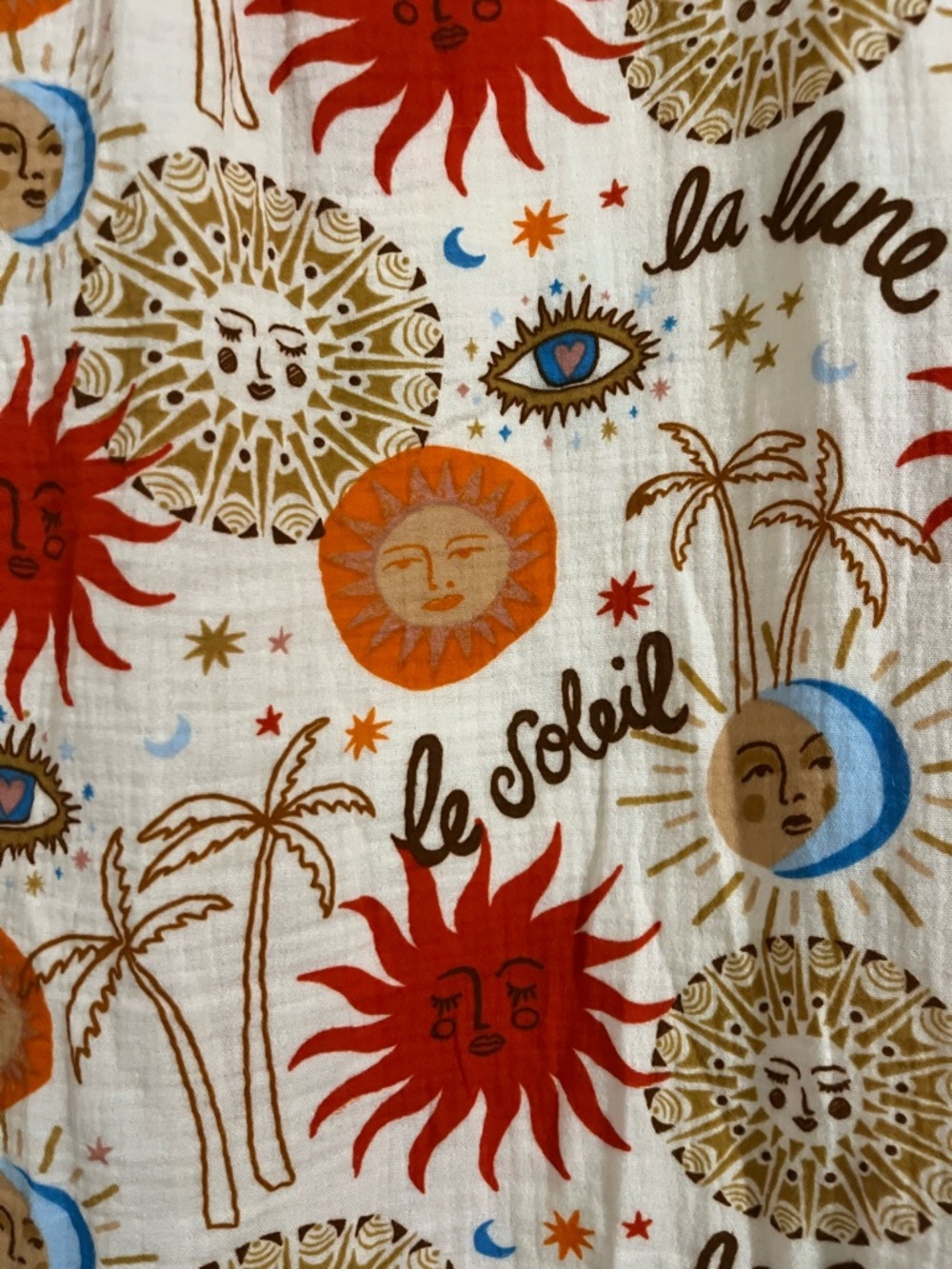 Ivy Jane Colorful Sun & Moon Print Button-Up Shirt Cotton Summer Gauzy Boho - Picture 10 of 13